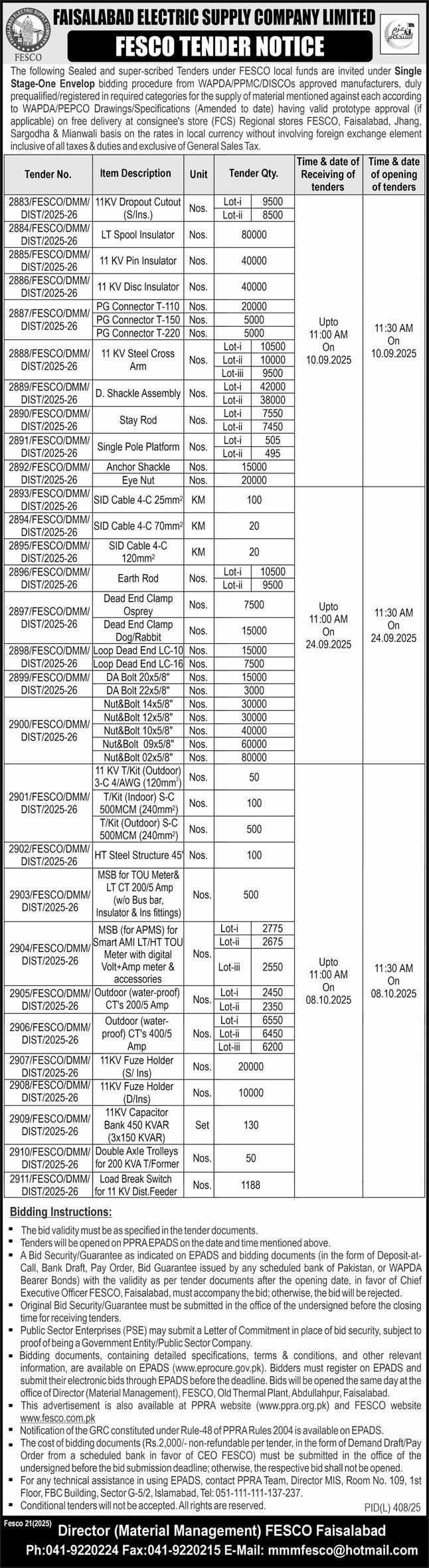 FESCO Faisalabad Tender Notice-1